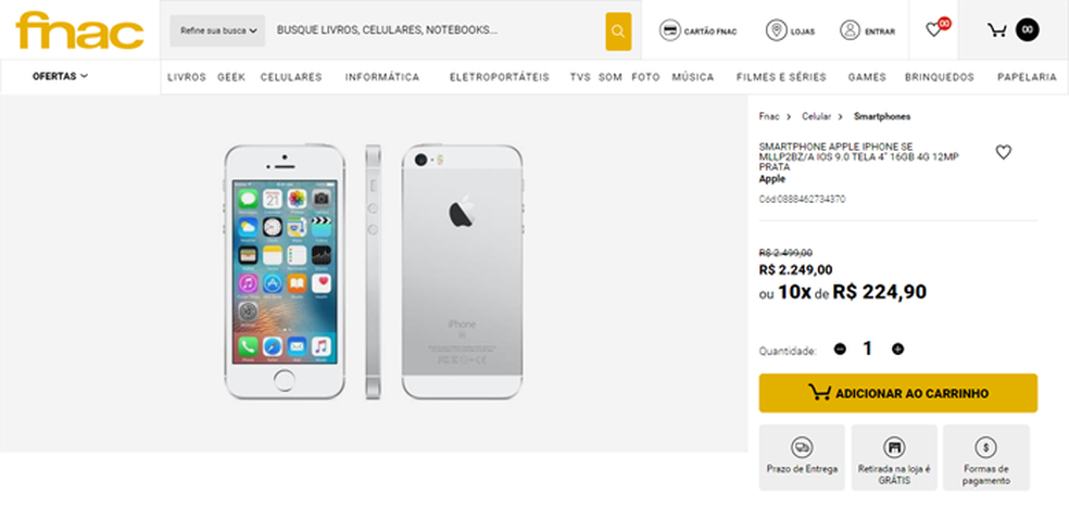 Telefone da Apple ficou mais caro durante a Black Friday (Foto: Reprodução/Fnac) — Foto: TechTudo