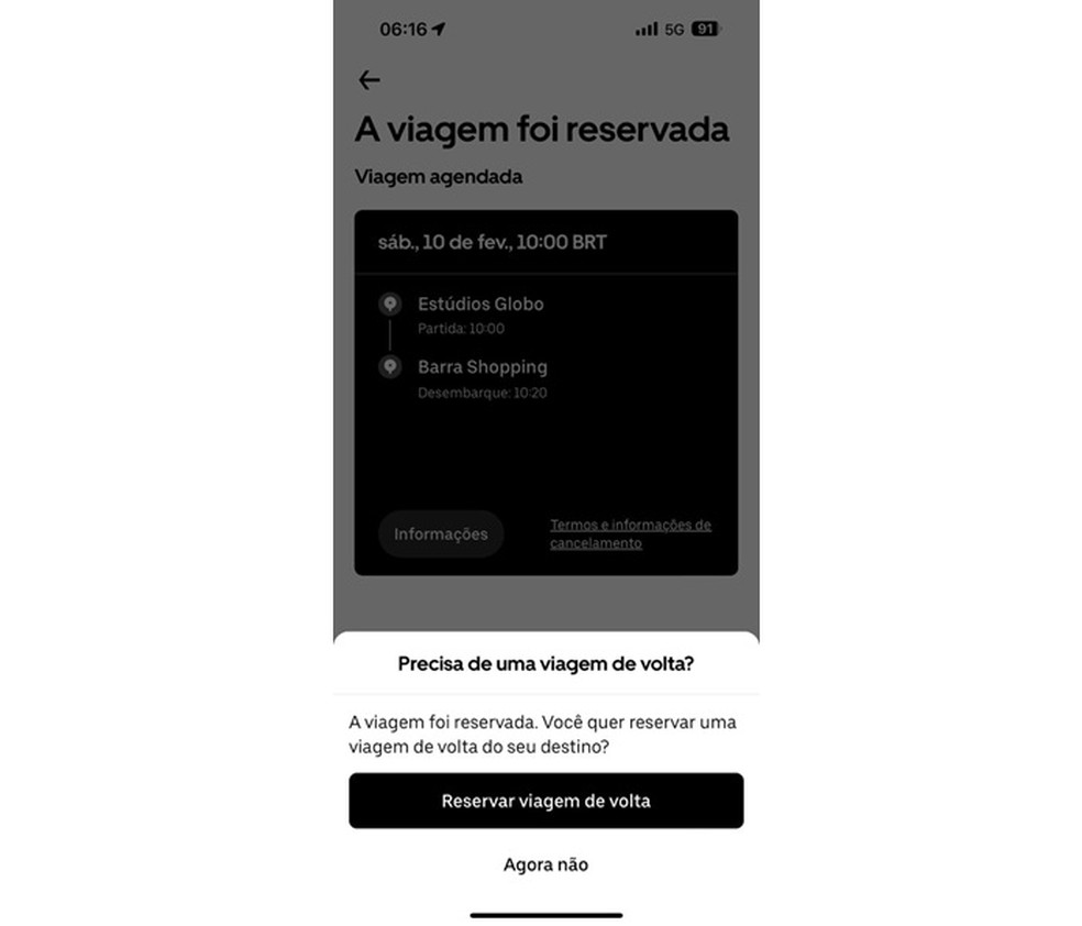 O usuário pode reservar a viagem de volta, se quiser — Foto: Reprodução/Clara Fabro