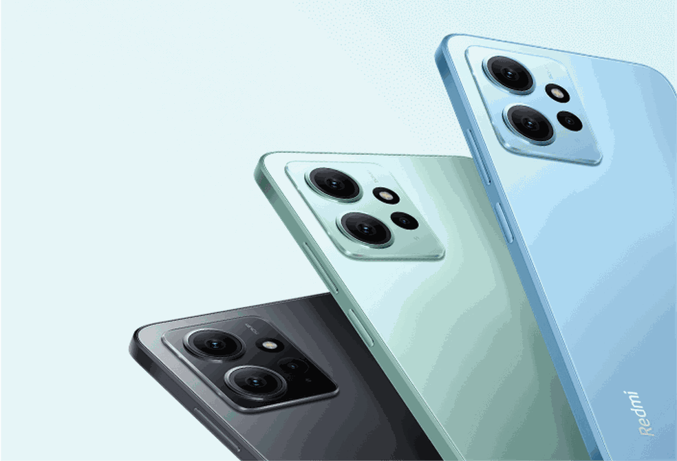 O Redmi Note 12 é vendido nas cores azul, verde e cinza — Foto: Reprodução/Xiaomi