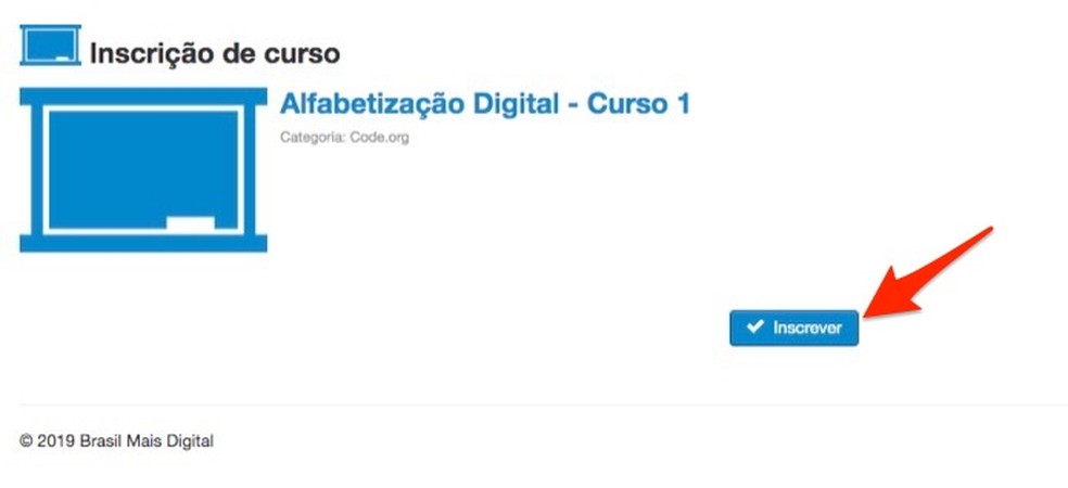 Ação para confirmar a inscrição em um curso do site Brasil Mais TI — Foto: Reprodução/Marvin Costa