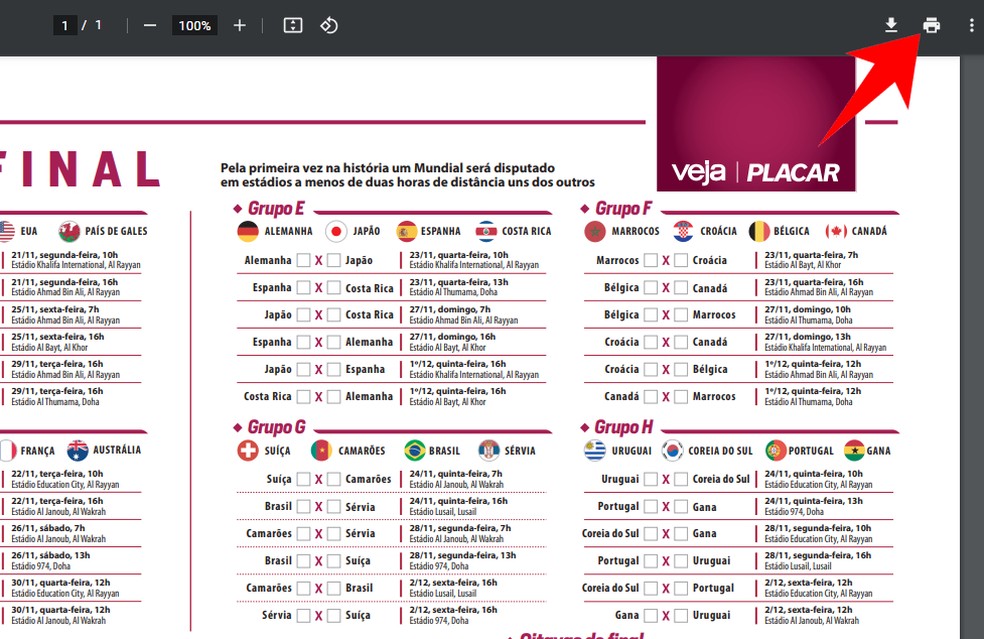 Tabela da Copa do Mundo 2022: como baixar versão em PDF para imprimir
