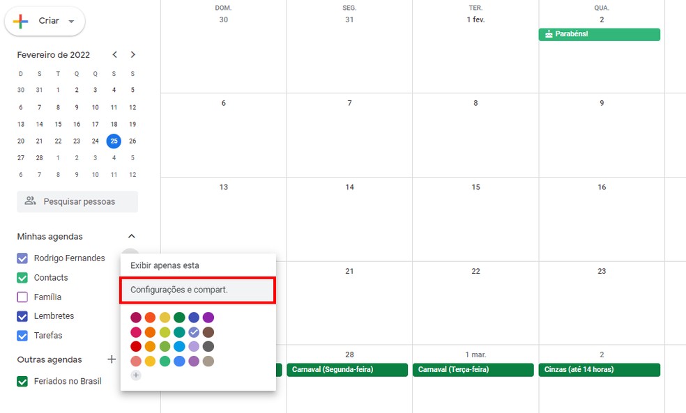 Como imprimir um calendário do Google Calendar?