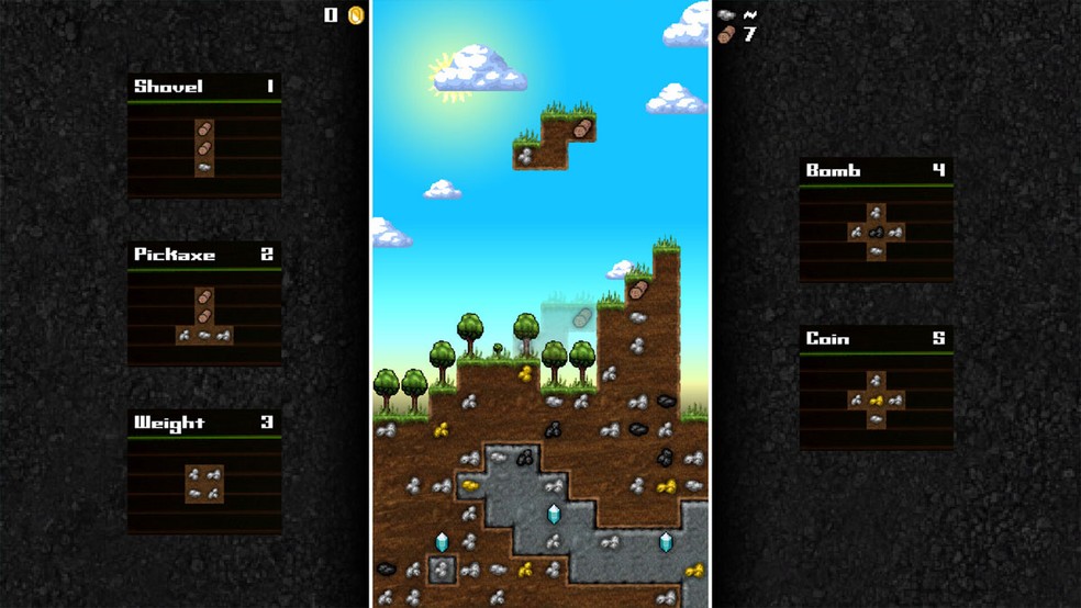Mineshaft traz uma criativa mistura de Tetris com Minecraft em que jogadores formam o terreno e o exploram com ferramentas — Foto: Reprodução/Steam