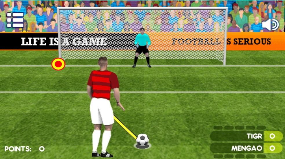 Penalty Shooters 2 coloca o jogador na posição de goleiro ou de batedor da penalidade máxima — Foto: Reprodução/Raíssa Delphim