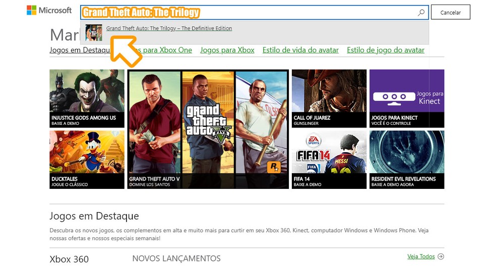 Acesse a Microsoft Store, procure por Grand Theft Auto: The Trilogy e selecione a coleção que conta com GTA: San Andreas entre os resultados — Foto: Reprodução/Rafael Monteiro