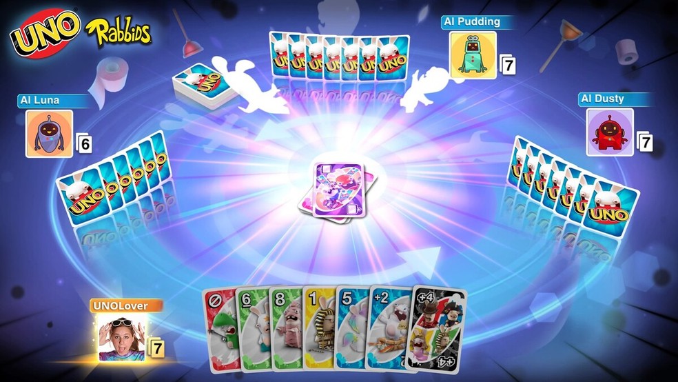 Uno está disponível na Ubisoft+ e traz diversas referências à jogos como Rabbids e Far Cry — Foto: Divulgação/Ubisoft