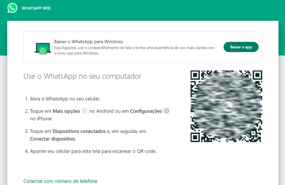 Acesse o WhatsApp Web no seu computador ou notebook — Foto: Reprodução/Bruno Guerra