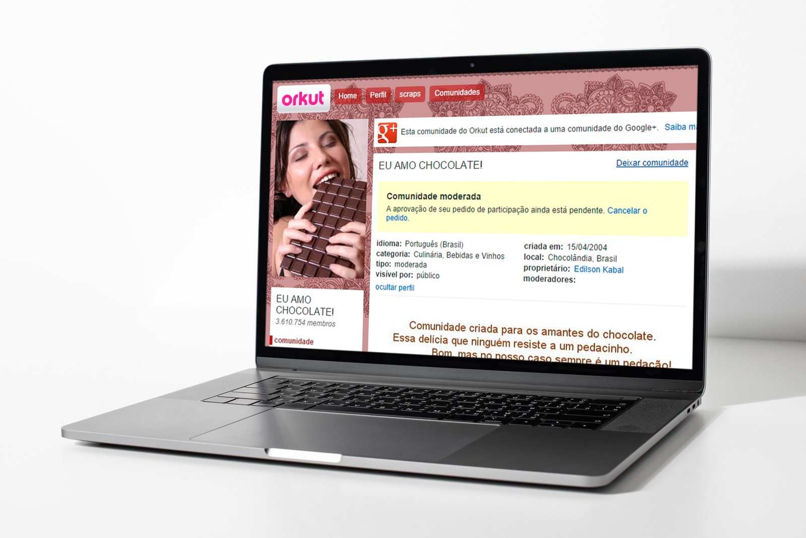 Amantes de chocolate se reuniam na comunidade "Eu amo chocolate", do Orkut — Foto: Reprodução/Internet. Editado pelo TechTudo