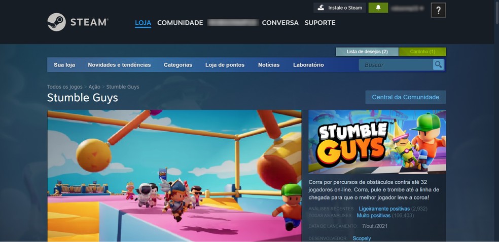 Acesse a página de Stumble Guys no Steam — Foto: Reprodução/Róbson Martins