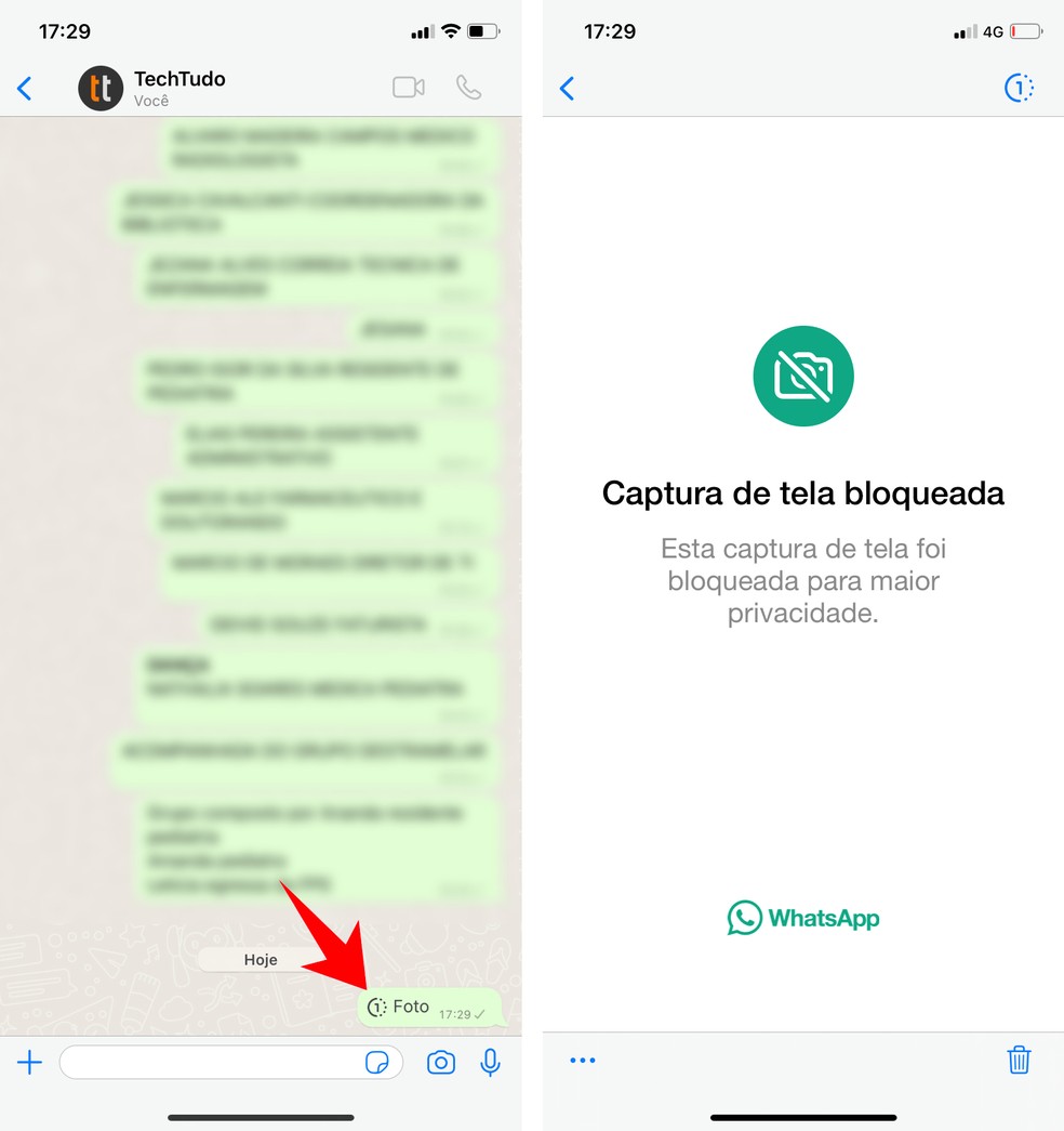 Bloquear print no WhatsApp: bloqueio é feito de forma automática — Foto: Reprodução/Rodrigo Fernandes