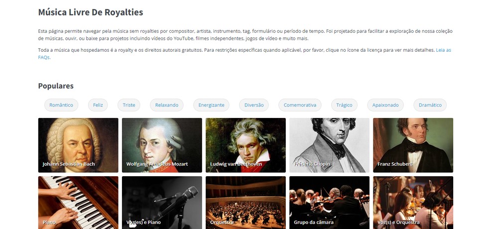 Musopen é um site para baixar músicas grátis com foco em música clássica — Foto: Reprodução/Musopen