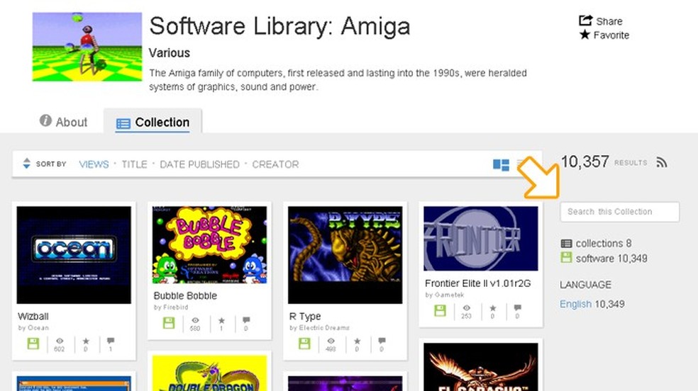 Para buscar jogos de Amiga utilize a busca do lado direito, não do topo do site (Foto: Reprodução/Rafael Monteiro) — Foto: TechTudo