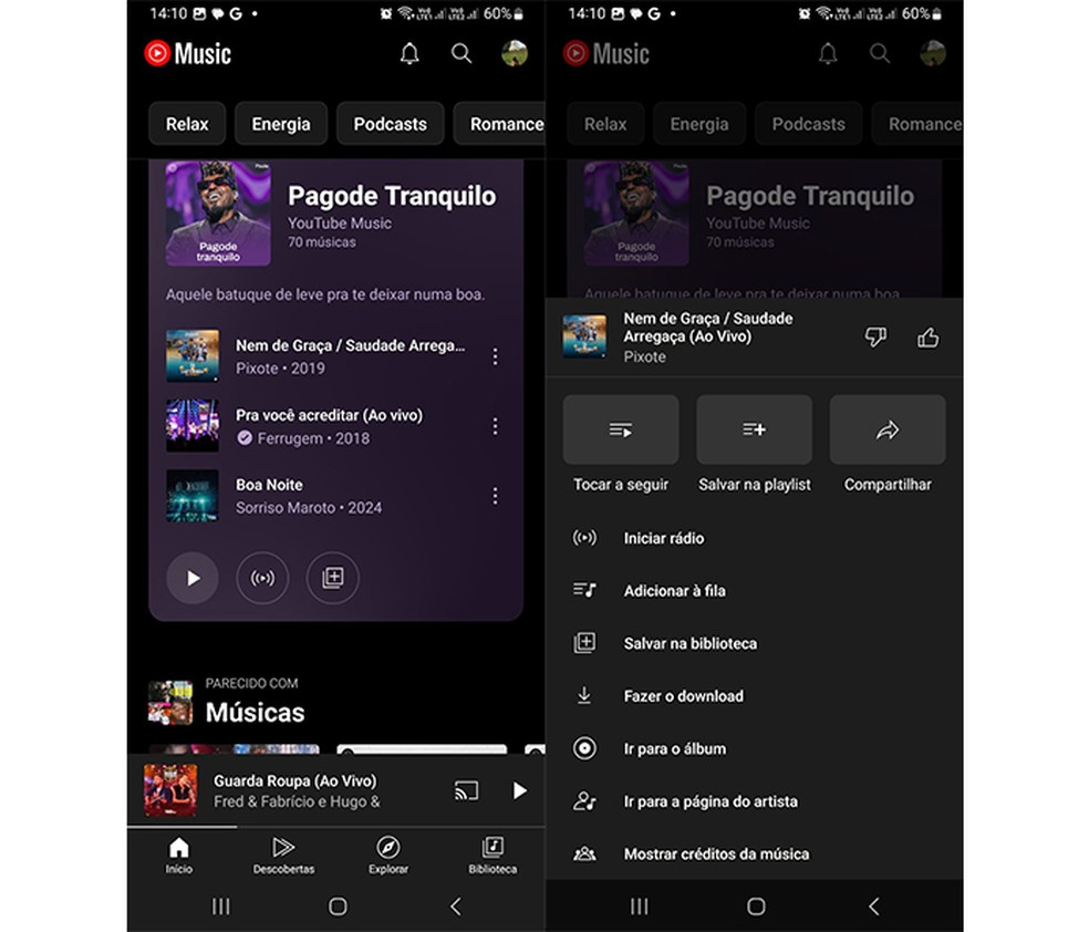 Youtube Music Premium permite baixar música legalmente — Foto: Reprodução/Marcela Franco