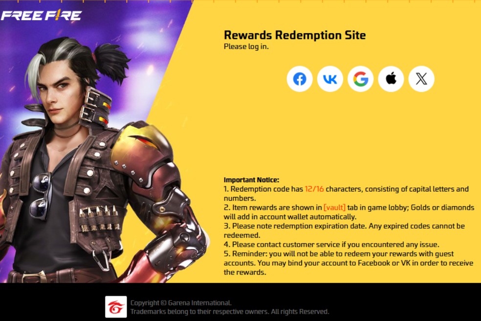 Acesse o site Resgate de Recompensa e ganhe itens — Foto: Reprodução/Pietra Gomes