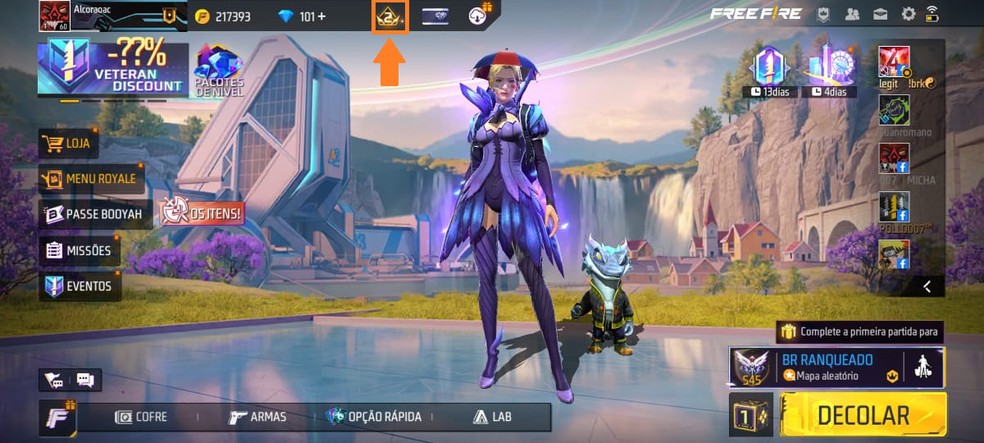 Encontre a coroa dourada em seu lobby inicial para verificar seu nível atual no prime — Foto: Reprodução/João Ferreira