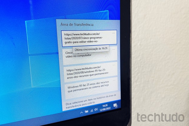 Área de transferência no Windows 10