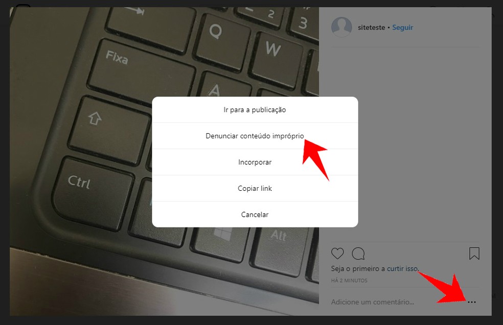 Como denunciar abuso ou spam no Instagram pelo computador