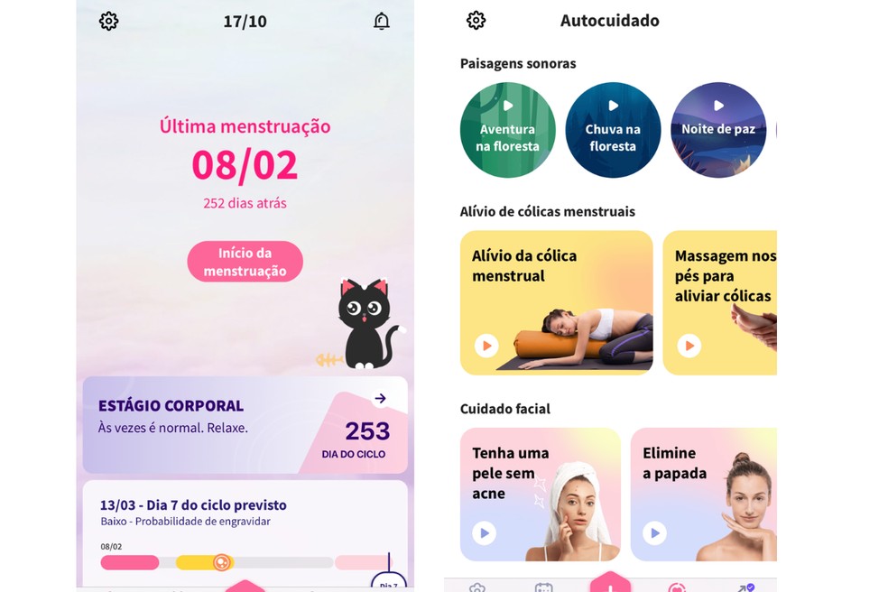 O app Calendário Menstrual proporciona uma imersão no autocuidado