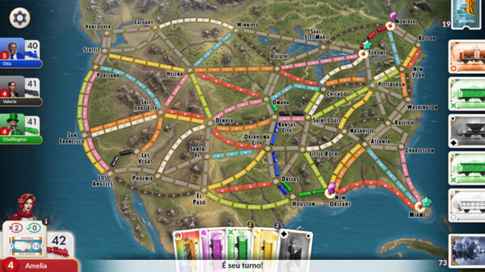 Ticket to Ride envolve pegar trens e percorrer a maior distância possível — Foto: Divulgação/Steam