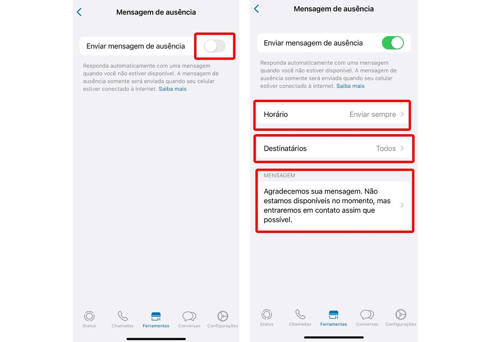 Como colocar mensagem automática no WhatsApp Business pelo iPhone — Foto: Reprodução/Anna Kellen Bull