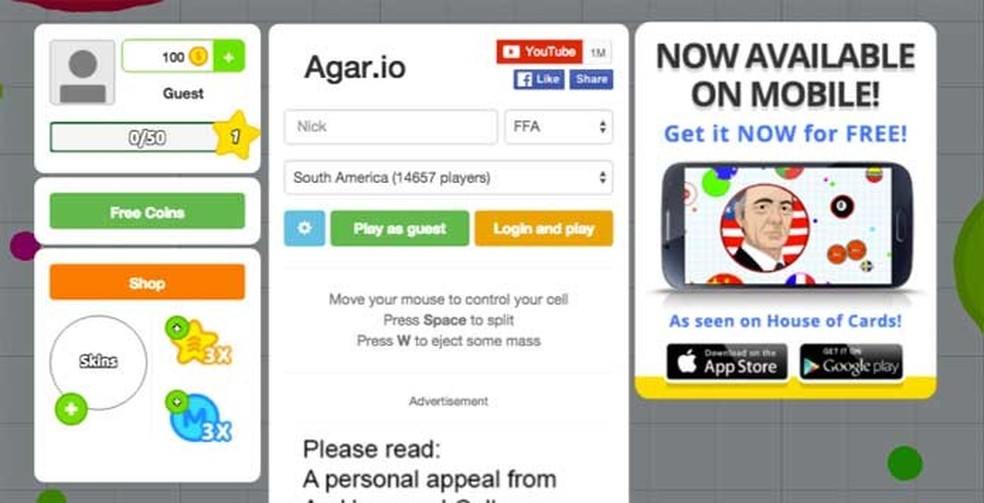 Agar.io se tornou um dos jogos mais populares da App Store sem gastar nada  com publicidade 