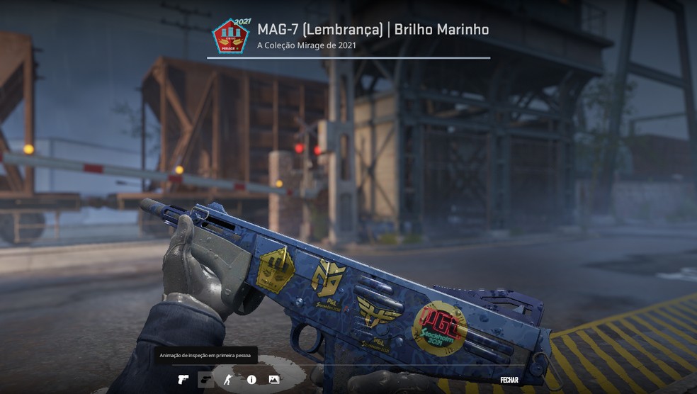 Souvenir MAG-7 | Navy Sheen é um armamento obtido direto do PGL Stockholm CS:GO de 2021 — Foto: Reprodução/João Ferreira