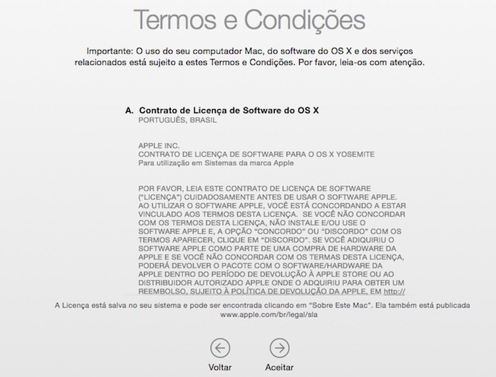 Concorde com os termos de licença de software da Apple (Foto: Reprodução/Helito Bijora) — Foto: TechTudo