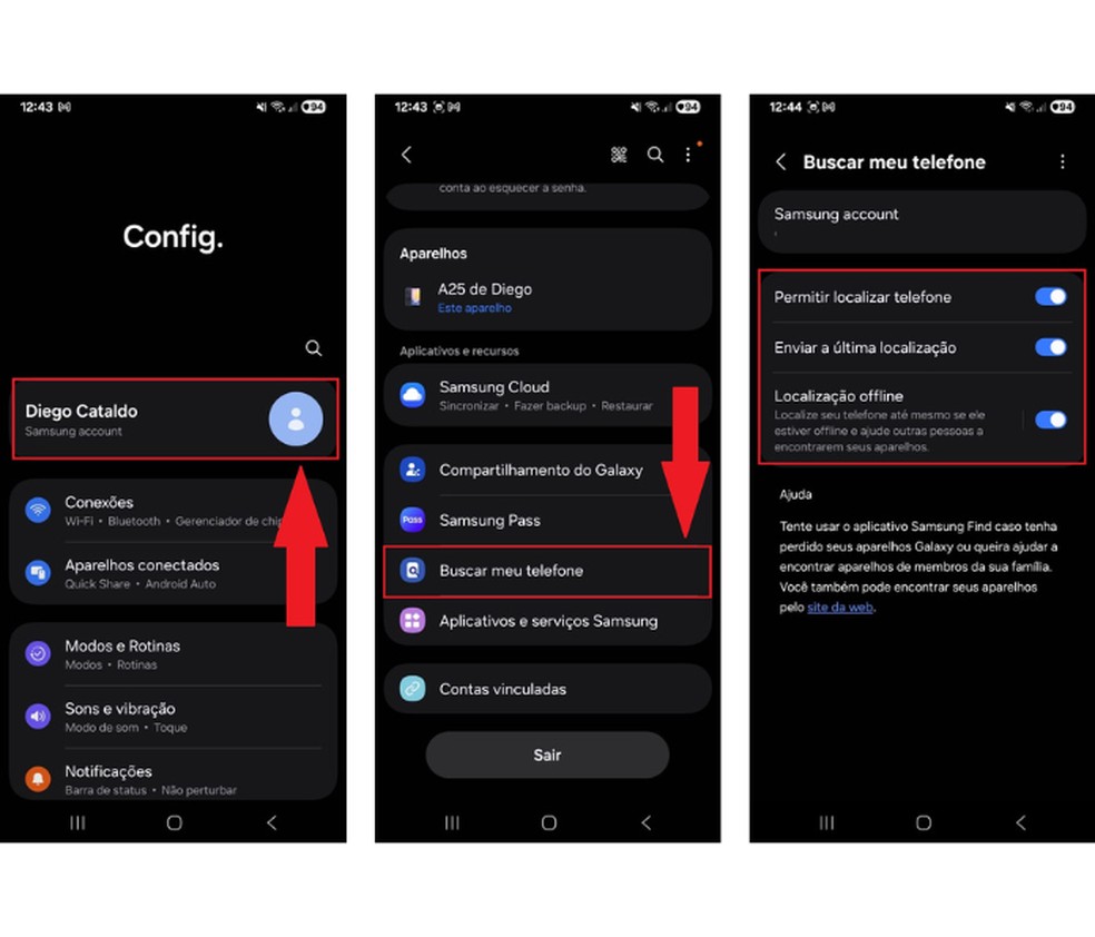 Verifique se a busca pelo telefone está ativada no Samsung — Foto: Reprodução/Diego Cataldo