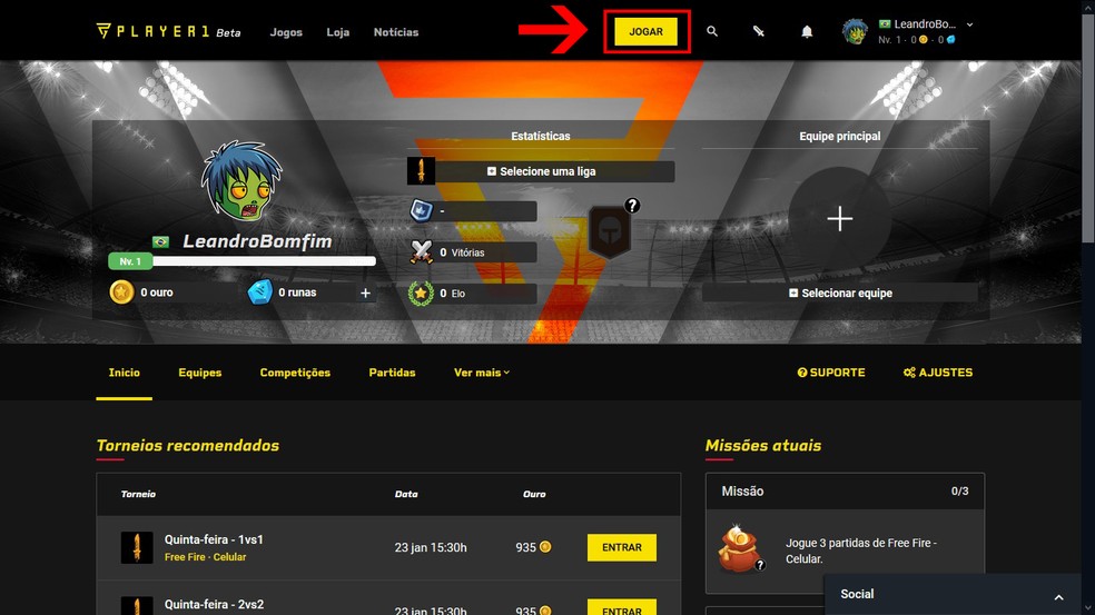 Player 1: como fazer login e entrar em torneios na plataforma da Globo