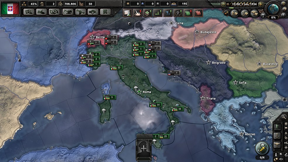 Em Hearts of Iron IV jogadores podem escolher qualquer nação para enfrentar os horrores da Segunda Guerra Mundial — Foto: Reprodução/Raul Pimentel