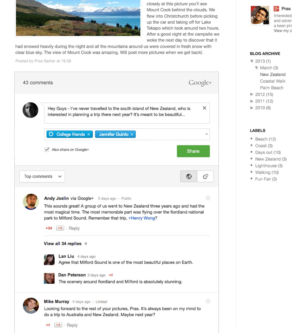 Comentários no Blogger integrado com o Google+ — Foto: Divulgação/ Google