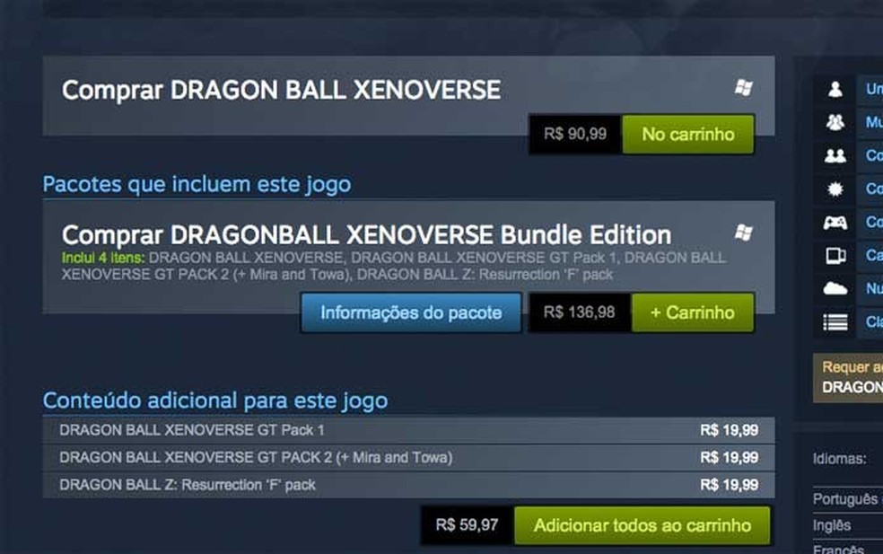 Requisitos mínimos da versão para PC de Dragon Ball Xenoverse são