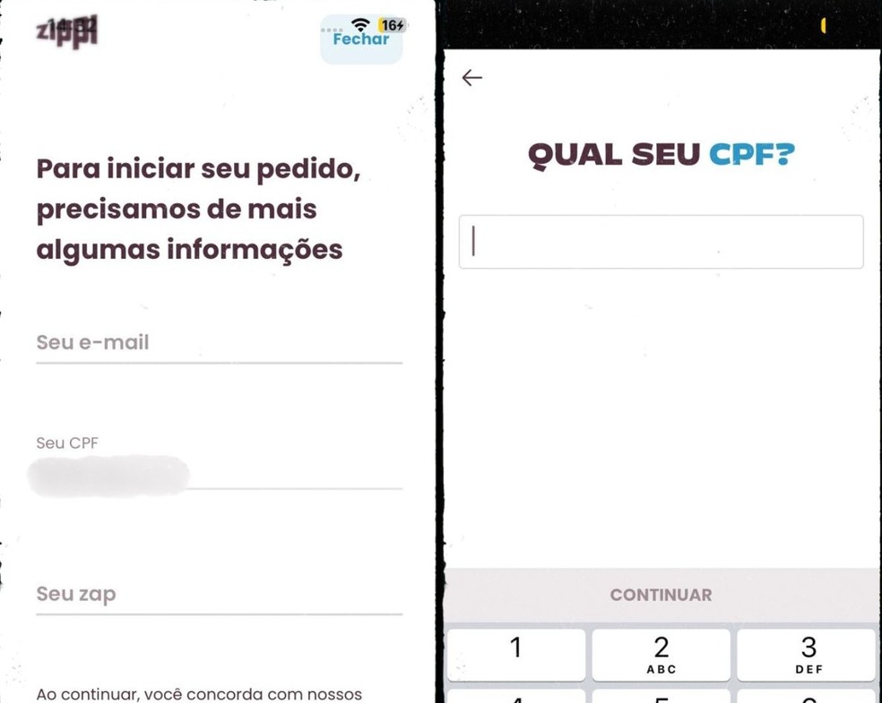 Aplicativo Zippi utilizado dados pessoais de usuários, como CPF, para analisar proposta de empréstimo — Foto: Reprodução/Gisele Souza