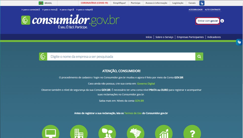 Platforma Consumidor.gov.br permite verificar reputação de empresas rapidamente — Foto: Reprodução/Gabriel Pereira