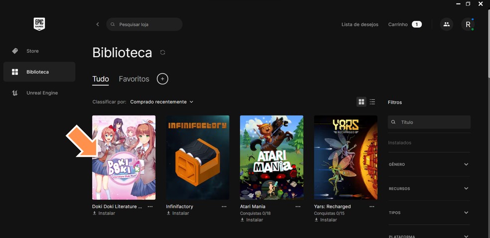 Instale Doki Doki Literature Club Plus! por meio do Iauncher da Epic Games — Foto: Reprodução/Róbson Martins