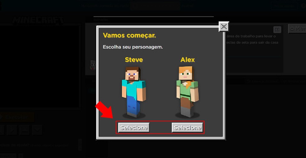 Cena do jogo Minecraft, da plataforma Code.org (2018). Fonte