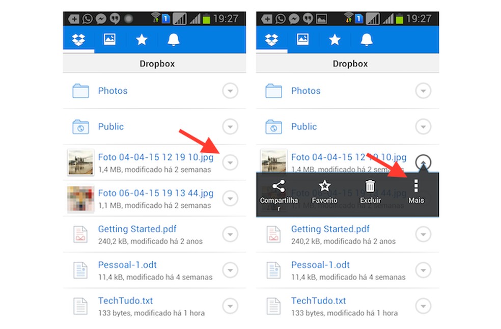 Acessando as opções avançadas de um arquivo no Dropbox para Android (Foto: Reprodução/Marvin Costa) — Foto: TechTudo