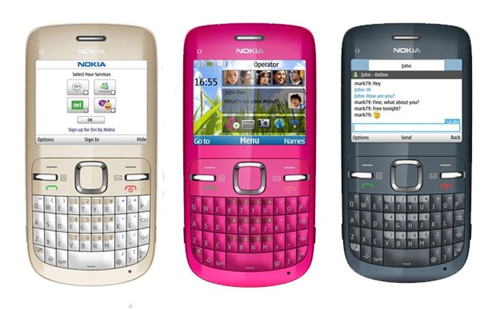 Nokia C3, nas cores bege, rosa e preto — Foto: Divulgação/Nokia
