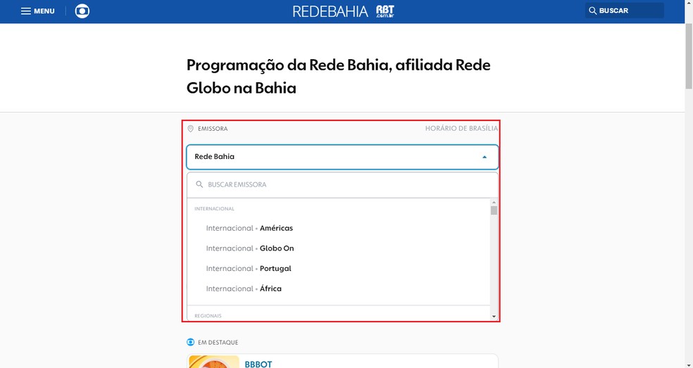 Escolha uma das filiais da Rede Globo disponíveis — Foto: Reprodução/Gabriel Pereira