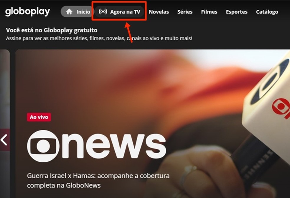 Torcedor deve abrir o Globoplay e entrar na seção "Agora na TV" para visualizar a transmissão da Globo ao vivo e online — Foto: Reprodução/Gabriela Andrade