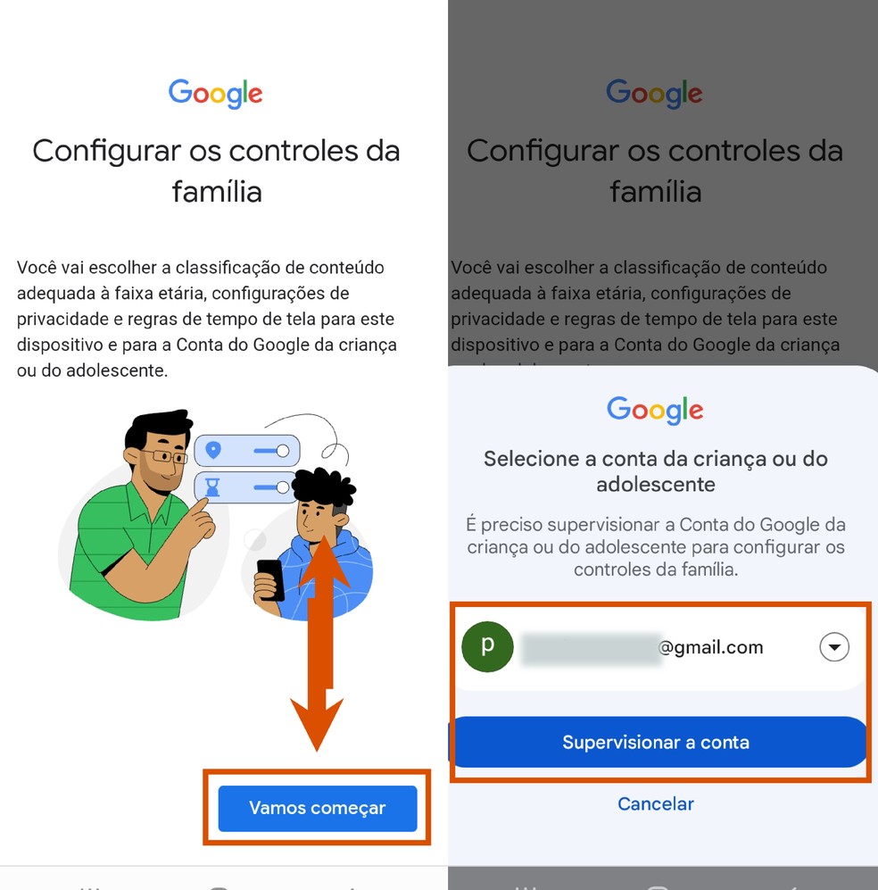 Digite o e-mail do adolescente para vincular as contas familiares pelo Google — Foto: Reprodução/Paola Mansur