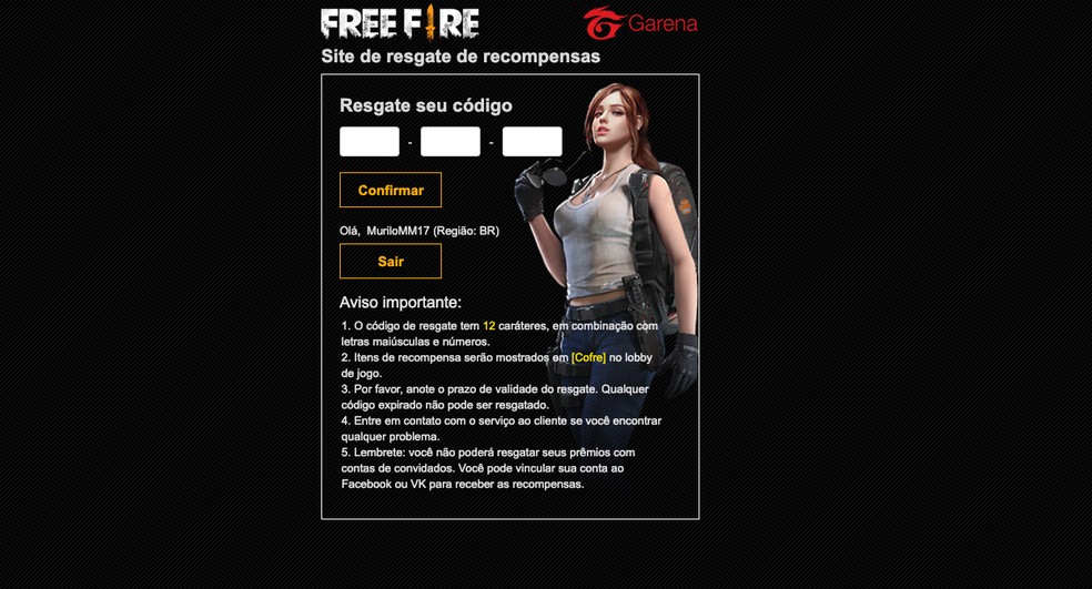 Free Fire Rewards: como resgatar códigos e usar no site da Garena