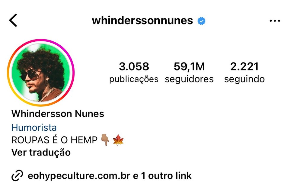 Whindersson Nunes é o quinto mais seguido no Instagram, com 59,1 milhões de seguidores — Foto: Reprodução/Instagram
