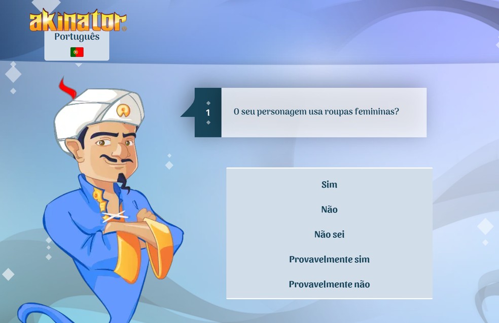 Akinator é um game que fez sucesso nos anos 2000 — Foto: Reprodução/Róbson Martins