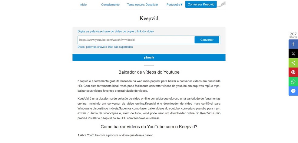 Keepvid oferece diversos formatos para download gratuitamente — Foto: Reprodução/Juliana Villarinho