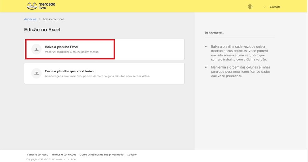 Como anunciar na Shopee? Baixe a planilha Excel dos seus anúncios do Mercado Livre  — Foto: Reprodução/Clara Fabro