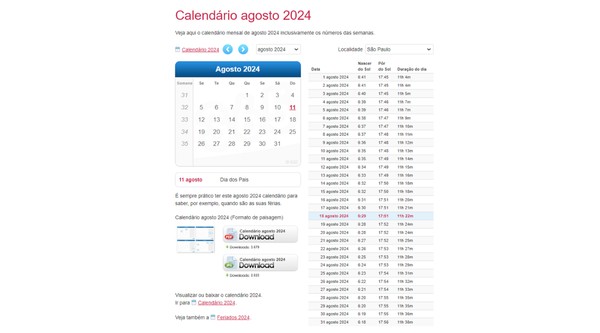 Calendário de agosto de 2024 com feriados: veja sites e apps para conferir