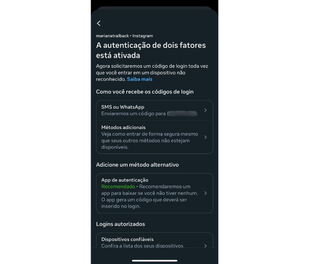 Códigos de login são regebidos por sms ou whatsapp; Tambémépossível definitivamente Métodos alternativos - fot: reprodução