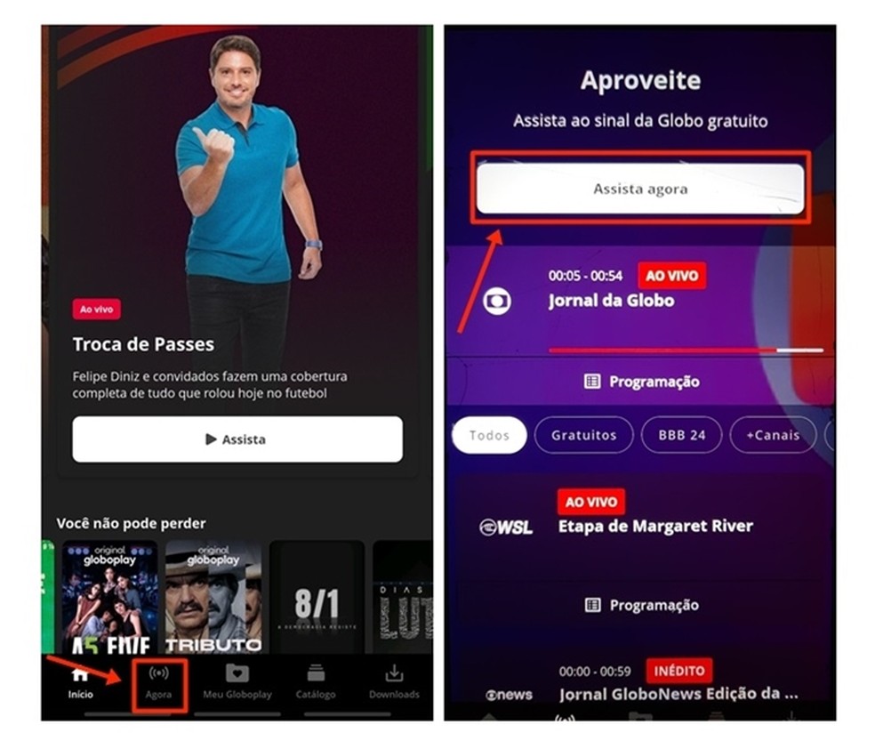 Palmeiras vs Athletico-PR ao vivo hoje: transmissão fica disponível online e de graça dentro do app do Globoplay para celular — Foto: Reprodução/Gabriela Andrade