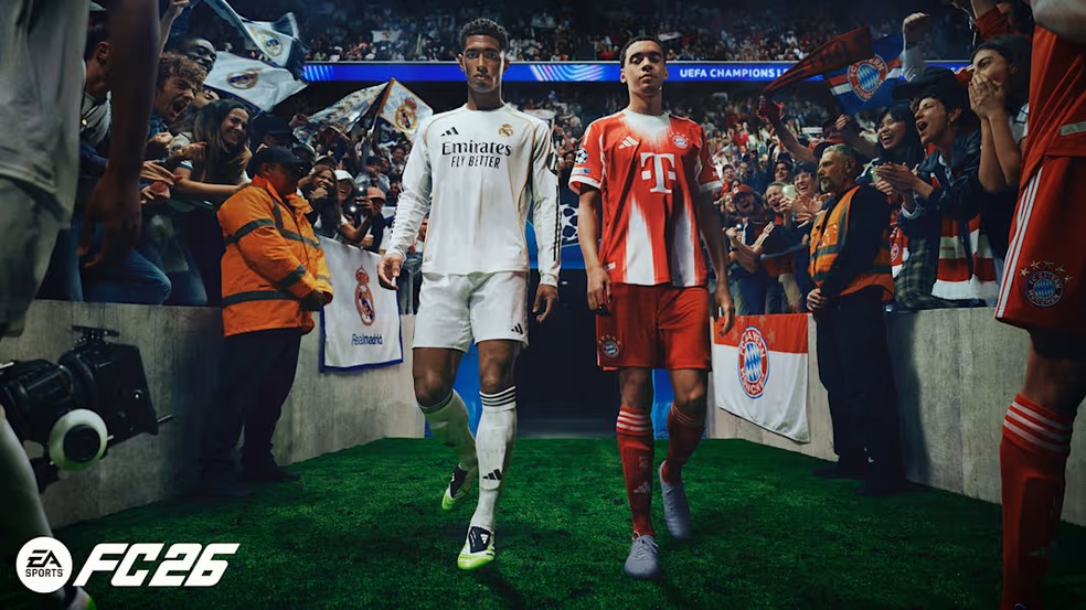 Bellingham e Musiala dividem os holofotes em EA FC 26 — Foto: Divulgação/EA